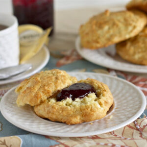 Her Royal Majesty's Scones with jam on a plate
