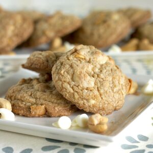 White Chocolate Cashew Biscoff Cookies on a plate