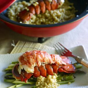 Curried Couscous with steamed lobster tails