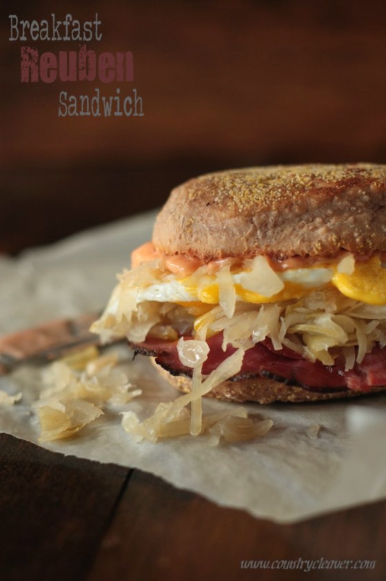 Breakfast Reuben Sandwich with Pumpernickel English Muffins - homemadehome.com