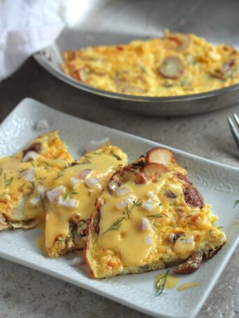 Potato Dill Frittata with Vermont White Cheddar Hollandaise - homemadehome.com