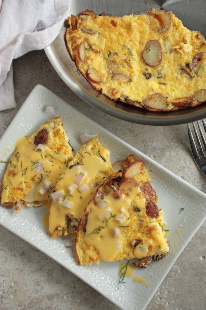 Potato Dill Frittata with Vermont White Cheddar Hollandaise - homemadehome.com