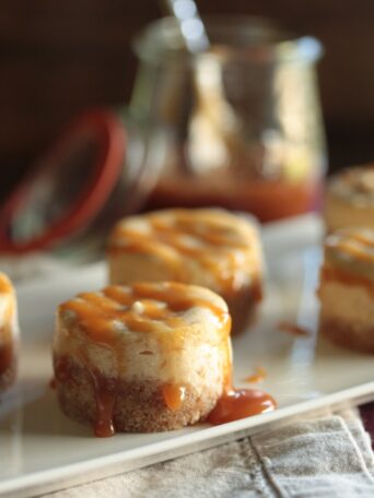 Mini Pear Cheesecakes with Caramel Drizzle
