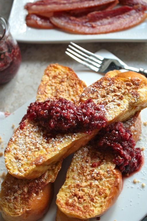 Cashew Crusted French Toast with Cherry Compote - homemadehome.com