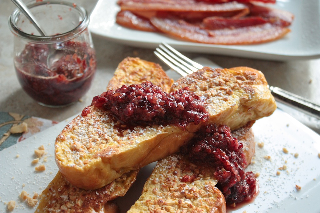 Cashew Crusted French Toast with Cherry Compote - homemadehome.com