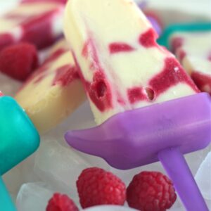 Sweet Cream and Raspberry Pudding Pops - homemadehome.com No Sugar Added, High Protein and only 75 Calories each!