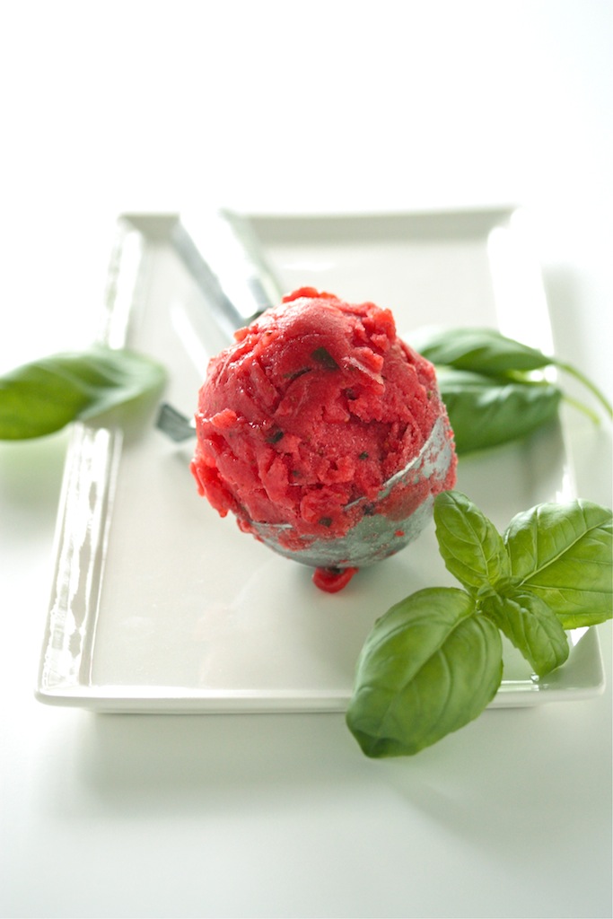 Strawberry Basil Sorbet Bellinis - homemadehome.com
