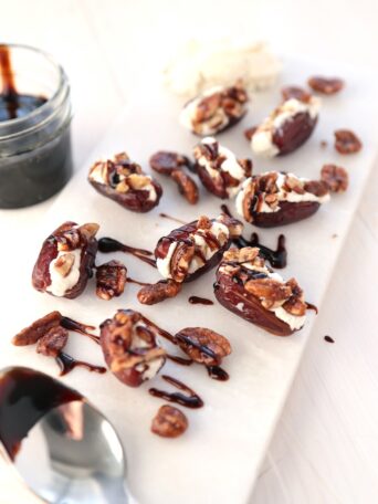 Goat cheese stuffed dates with balsamic glaze