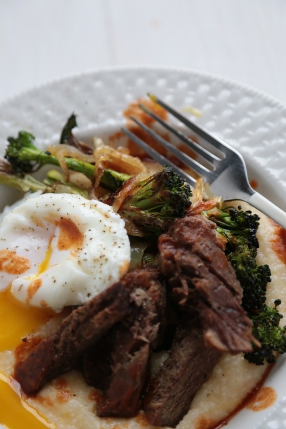 Cheesy Polenta with Steak and Poached Eggs - homemadehome.com
