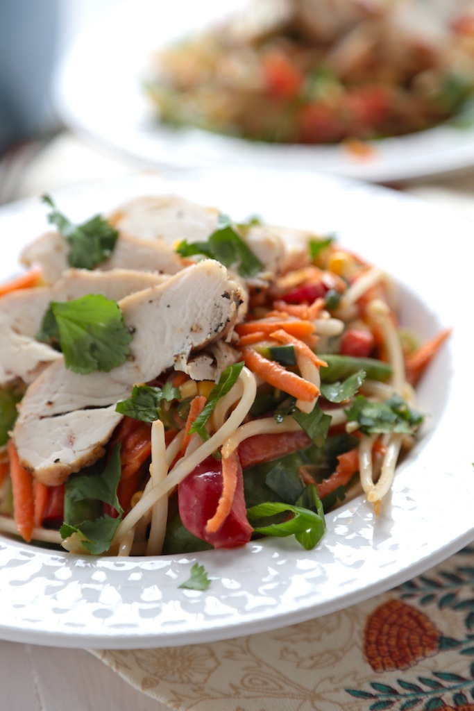 Grilled Chicken Asian Peanut Salad in a bowl