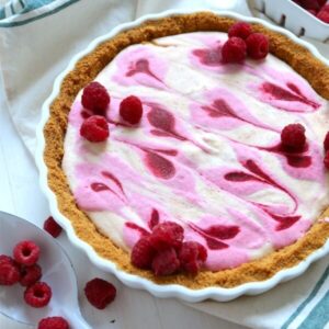 Raspberry Cream Low Fat Ice Cream Pie - homemadehome.com