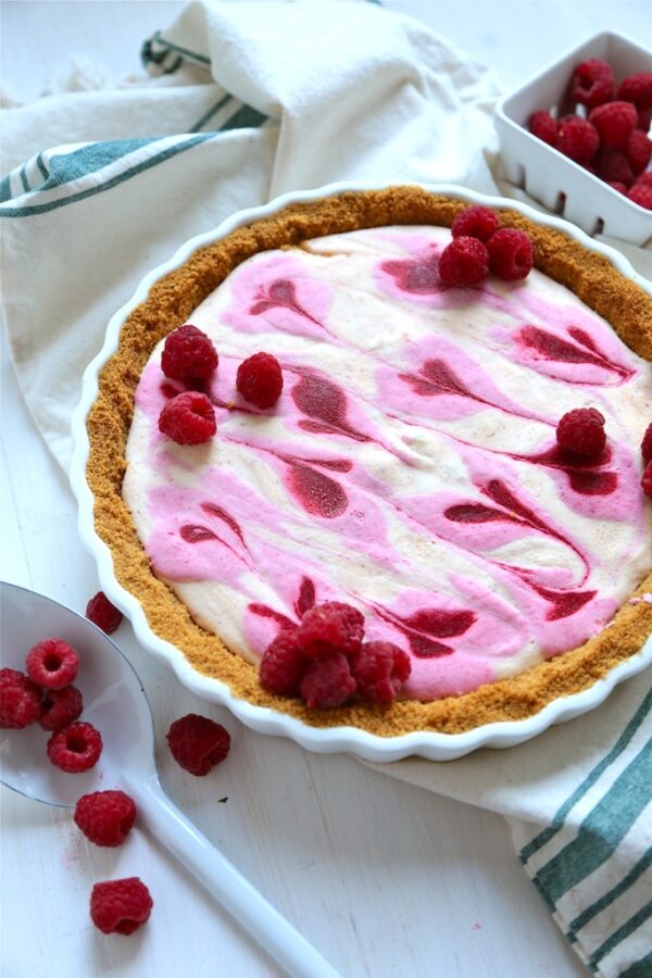 Raspberry Cream Low Fat Ice Cream Pie - homemadehome.com