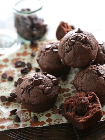 Black Forest Double Chocolate Chunk Muffins - homemadehome.com