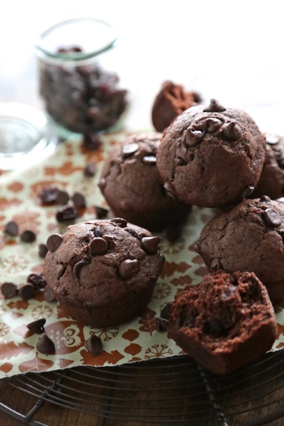 Black Forest Double Chocolate Chunk Muffins - homemadehome.com