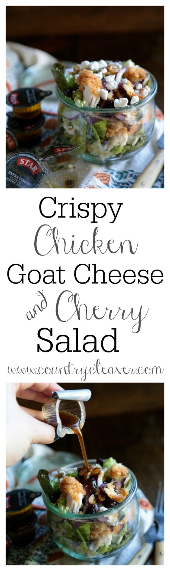 Crispy Chicken Goat Cheese and Cherry Salad- homemadehome.com