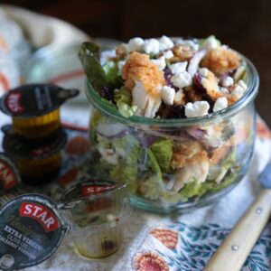 Crispy Chicken Goat Cheese and Cherry Salad - homemadehome.com