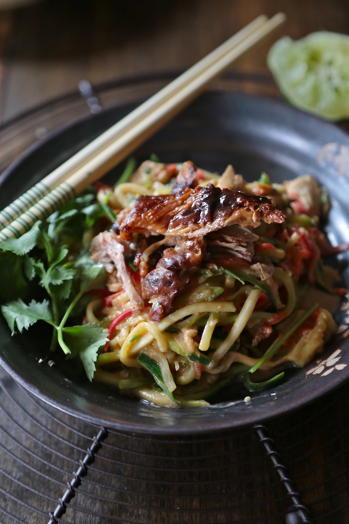 Zucchini and Bell Pepper Noodles with Peanut Sauce