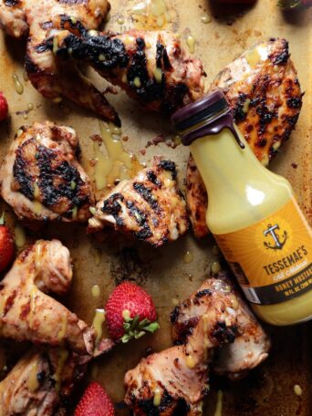 Strawberry Honey Mustard South Carolina Style BBQ Sauce - The best grilled chicken you will ever have from homemadehome.com
