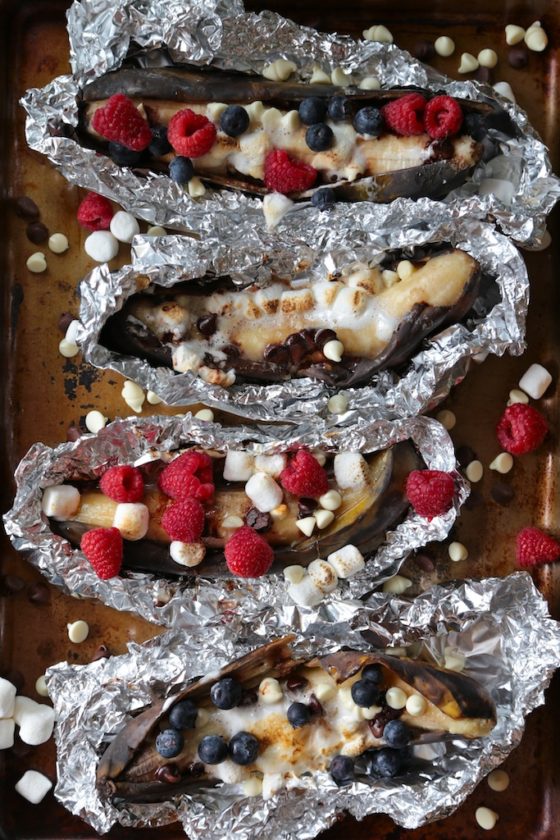 10 Minute Grilled Banana Boats - Take this campfire classic to your grill with these 10 Minute Grilled Banana Boats! And individualize them with all your favorite toppings!