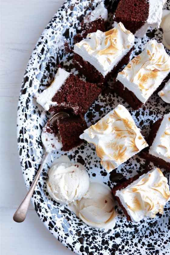 Chocolate Cake with Marshmallow Frosting - Kick that chocolate box mix to the curb with this perfectly chocolatey and moist cake!! 