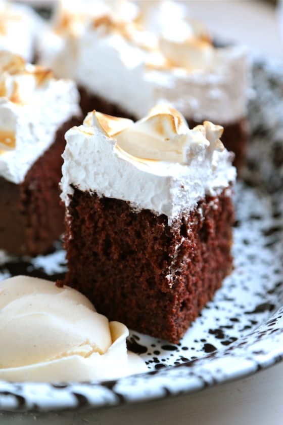 Chocolate Cake with Marshmallow Frosting - Kick that chocolate box mix to the curb with this perfectly chocolatey and moist cake!! 