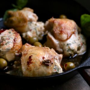 Hot Pepper Olive Stuffed Chicken Thighs - homemadehome.com