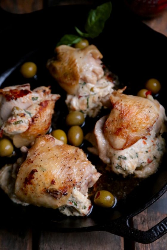 Hot Pepper Olive Stuffed Chicken Thighs - homemadehome.com