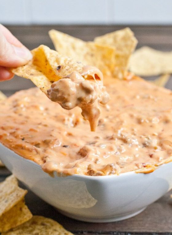 Three Ingredient Slow Cooker Queso + 15 More Slow Cooker Appetizers for Game Day-homemadehome.com