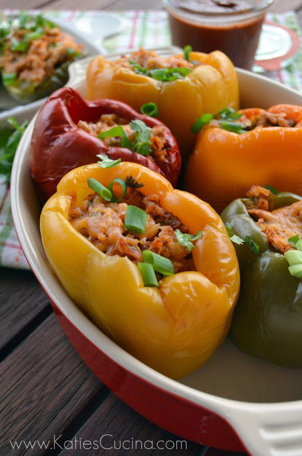 Slow Cooker Chicken Enchilada Stuffed Peppers-- homemadehome.com