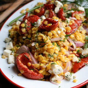 Yellow Lentil Salad with Tomatoes and Gorgonzola - homemadehome.com