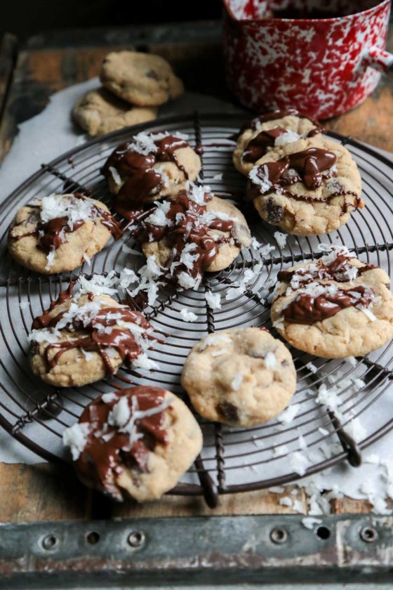 Chocolate Chip Coconut Peanut Butter Cookies - The holy trinity and the most INSANE peanut butter cookie EVER!! - homemadehome.com