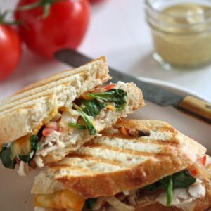 Cheesy Roast Turkey and Veggie Panini--homemadehome.com