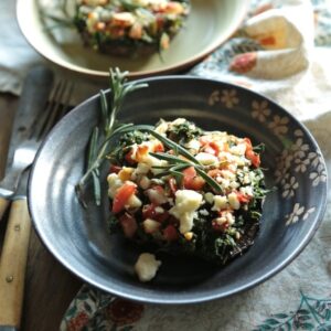 Grilled Spinach and Feta Stuffed Mushrooms in a bowl