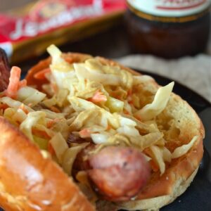 Bock and Coleslaw Hot Dog - Mustard Coleslaw and a traditional Bockwurst Hot Dog homemadehome.com