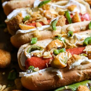 Jalapeno Popper Hot Dogs - Spicy and Creamy and Crunchy with Jalapeno Kettle Chips on top! Happy holiday grilling!