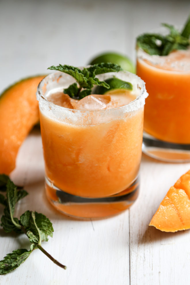Cantaloupe Margaritas - Summer's favorite drink!! Use fresh, and ripe cantaloupe with silver tequila for this beautiful cocktail recipe!