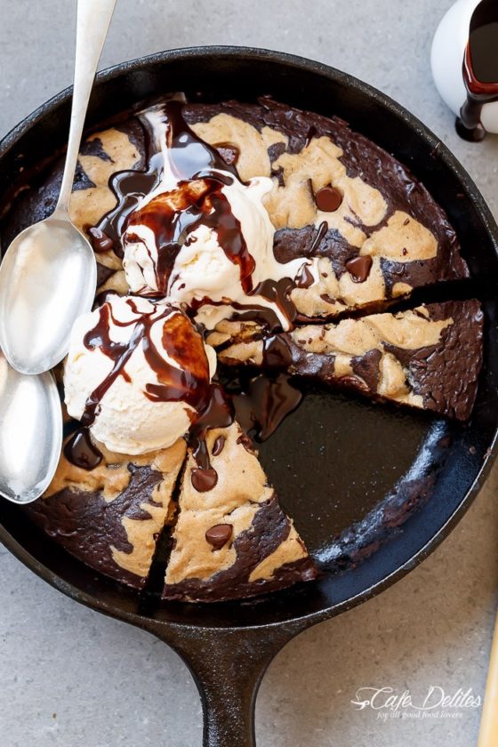 Chocolate Chip Cookie Marbled Skillet Brownie and 25 Other Insanely Delicious Cast Iron Desserts 