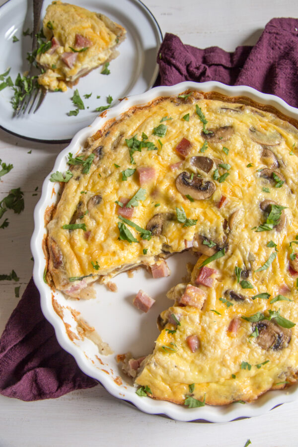 Ham and Cheese Quiche with Hashbrown Crust - A beautiful brunch dish that you can make ahead of time! with famous Idaho Russet Potato Hashbrowns!