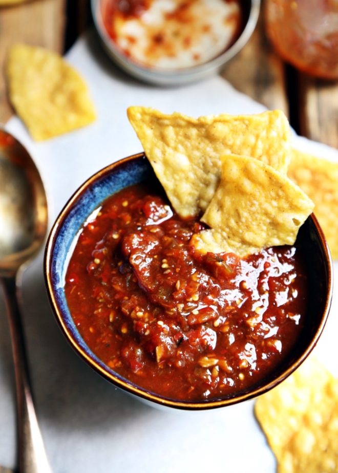 Smoky Roasted Salsa - a perfect chipotle filled salsa, made from scratch!! Learn to can your own salsa with this beautiful and easy recipe!