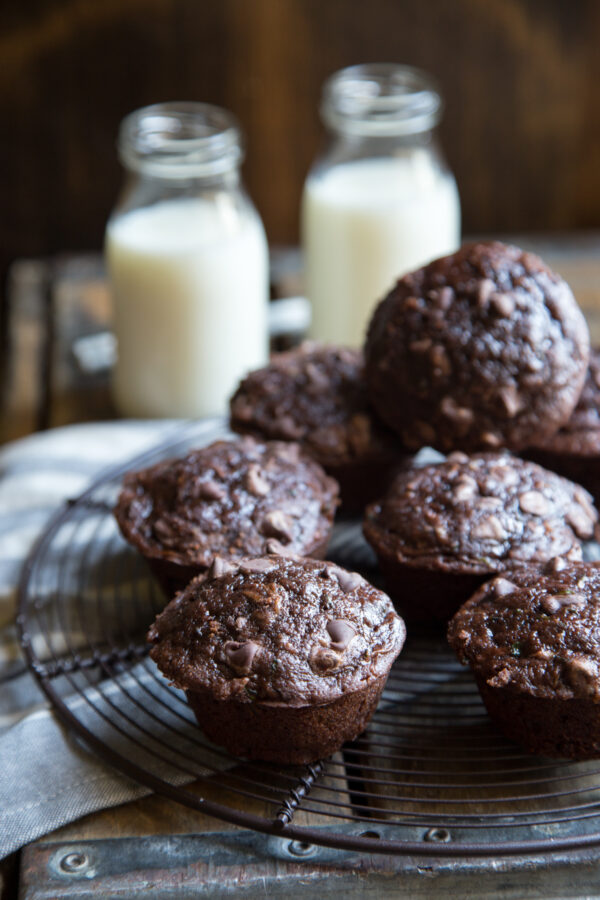 Oil Free Double Chocolate Chip Zucchini Muffins - The perfect breakfast or dessert?