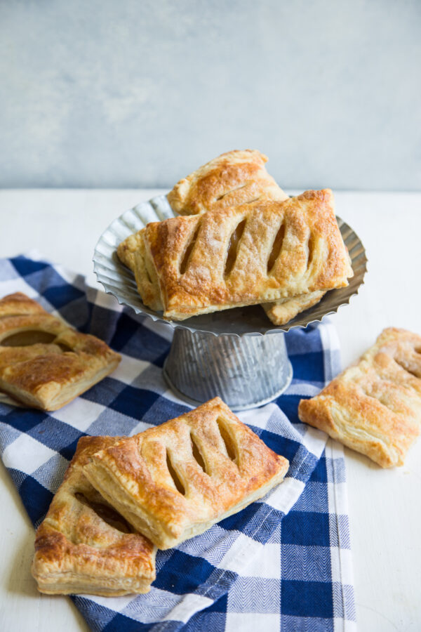 Easy Copycat McDonald's Apple Pies on a blue and white napkin