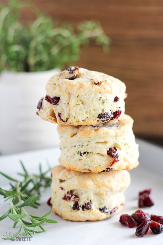 Rosemary and Dried Cranberry Biscuits - Celebrating Sweets