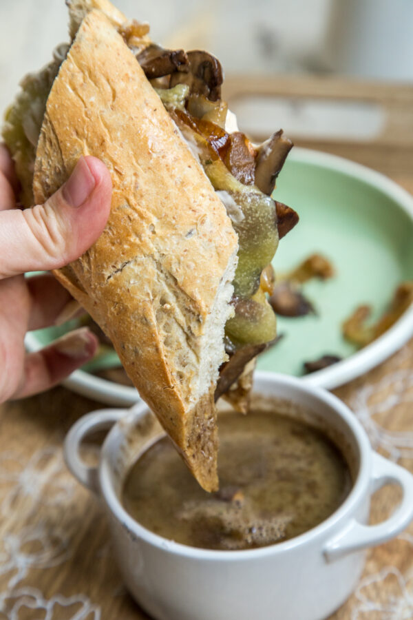 Celebrate your next Meatless Monday with some vegetarian Portabella Mushroom au Jus Sandwiches!
