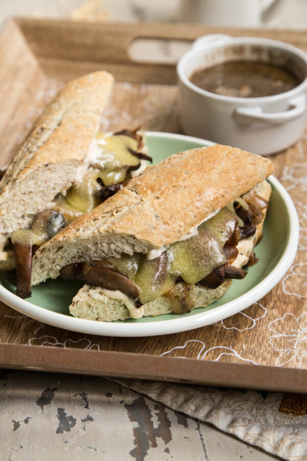 Celebrate your next Meatless Monday with some vegetarian Portabella Mushroom au Jus Sandwiches!