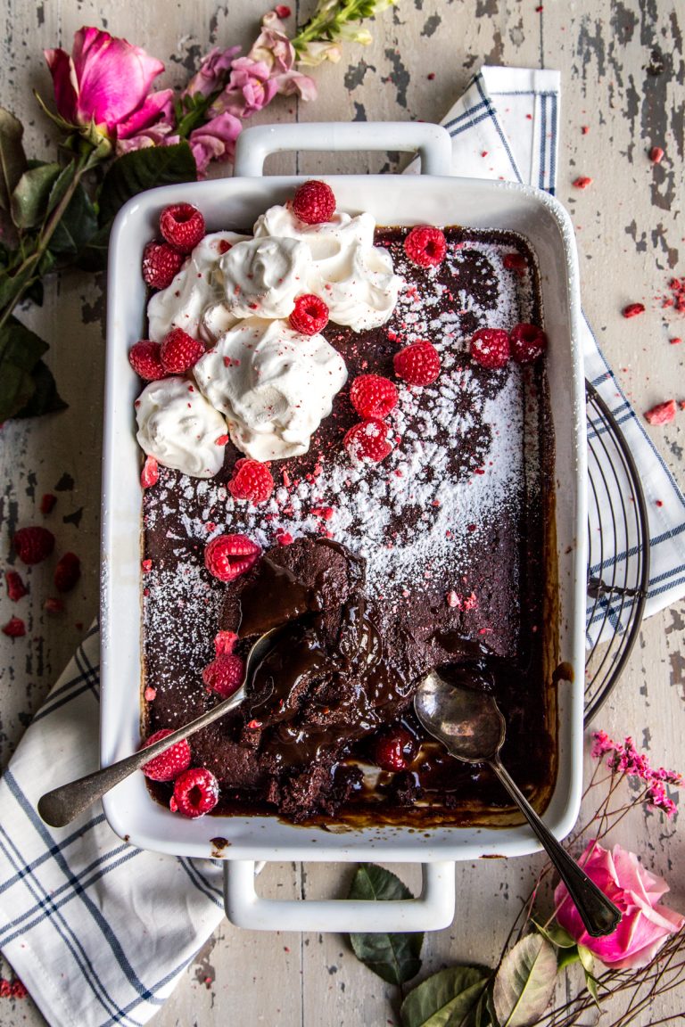 Chocolate Raspberry Espresso Pudding Cake with two spoons