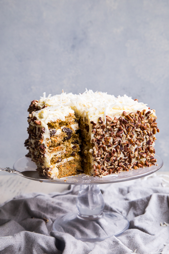 four layer carrot cake with buttermilk cream cheese frosting