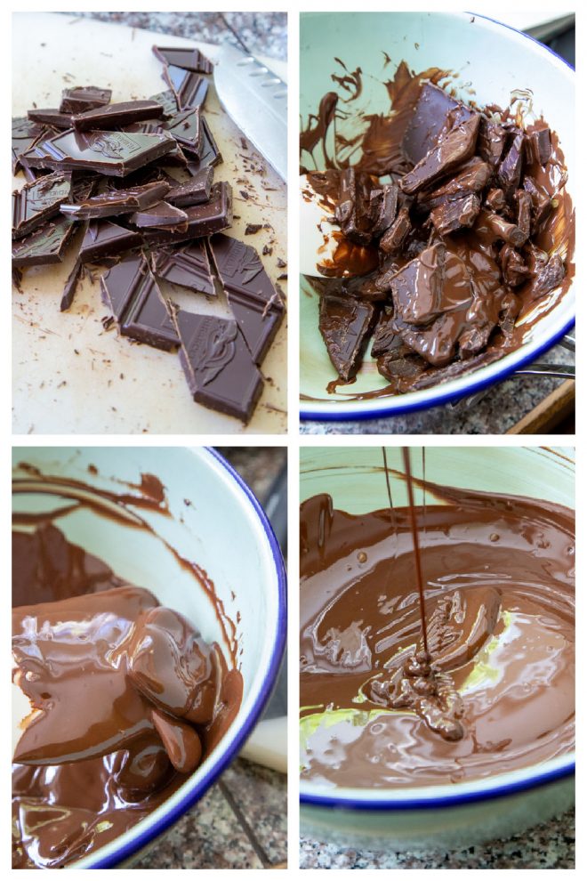 steps of melting chocolate in a double boiler