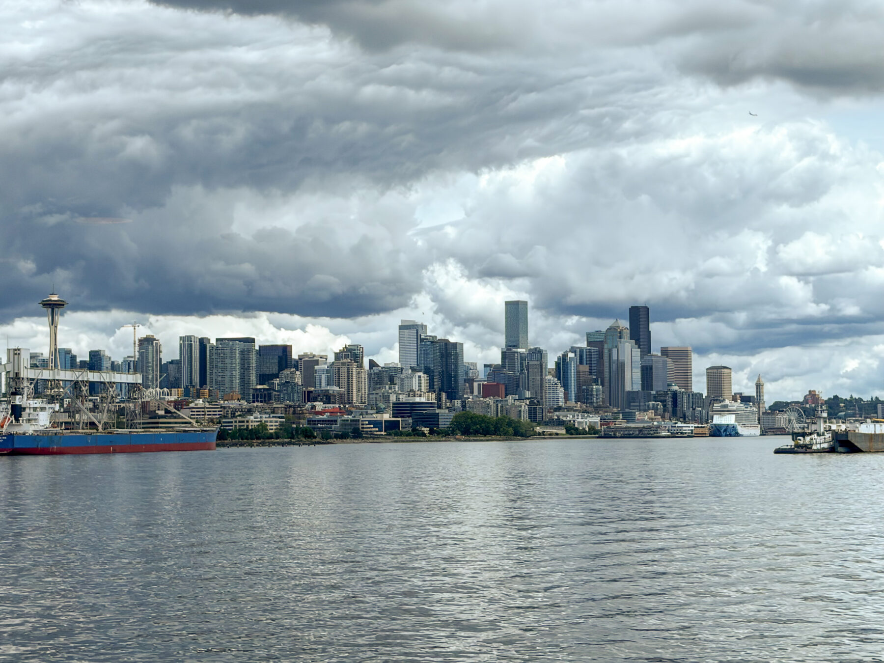 Photo of Seattle skyline from Pier 91 taking a cruise from Alaska on Holland America Line. 